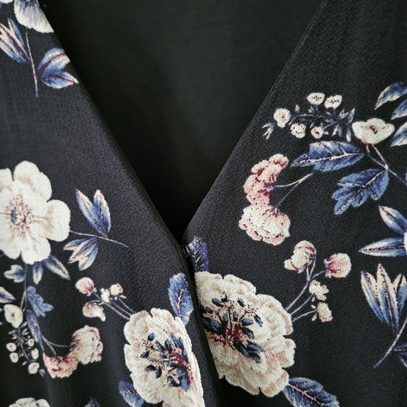 Aqua Curve Dress 2X Floral Smoked Waist LS Midi Ruffle Hem Lined V Neck USA Made - Picture 2 of 16